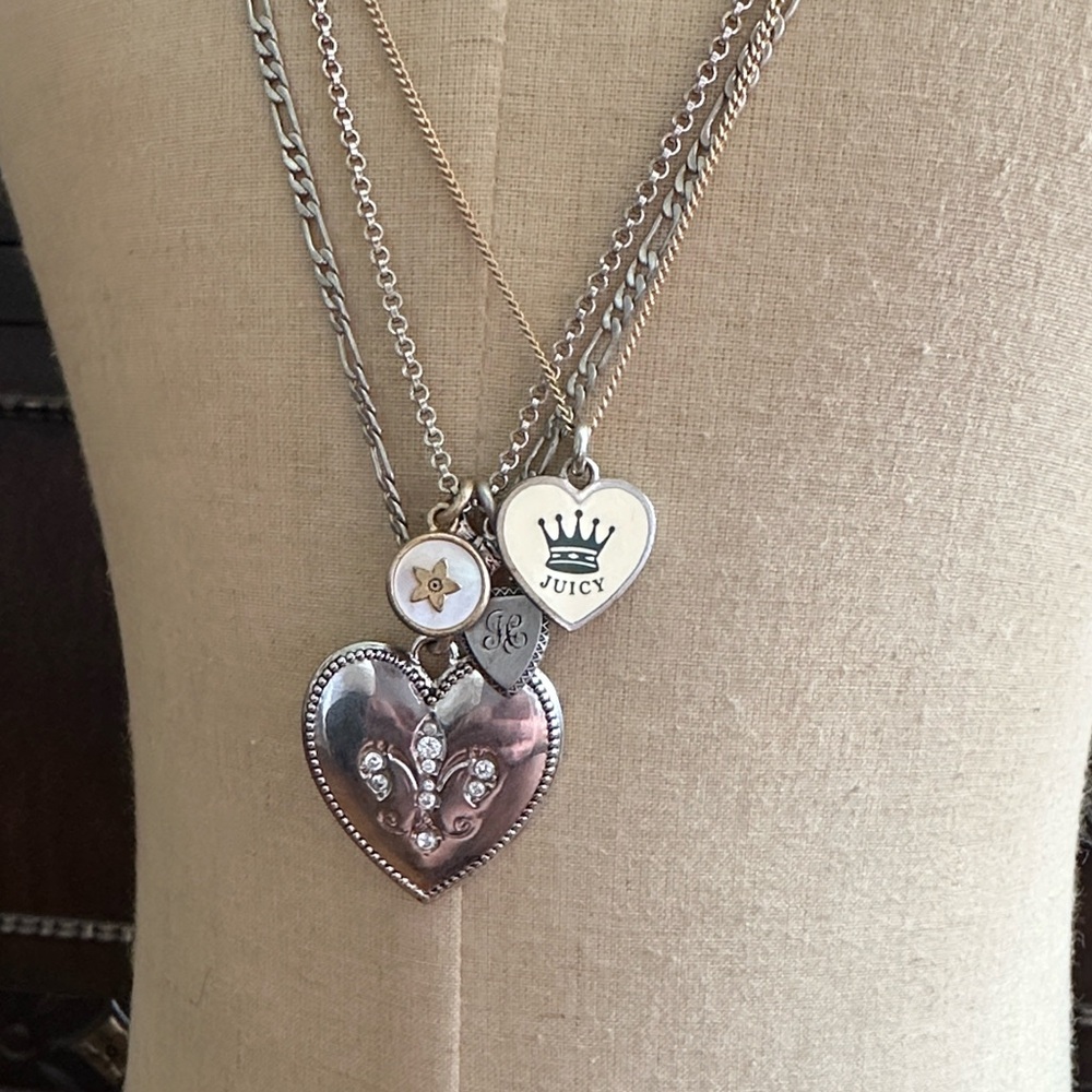Juicy Couture Charm Necklace Y2K Rare Multi Strand Mix Metals Hearts
